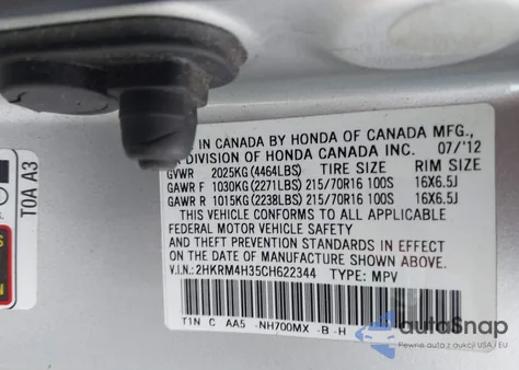 2012 Honda Cr-V Lx from USA, damaged, VIN 2HKRM4H35CH622344